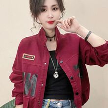 山力达迪棉时尚立领牛仔短外套女2025春季新款爆款韩版洋气字母
