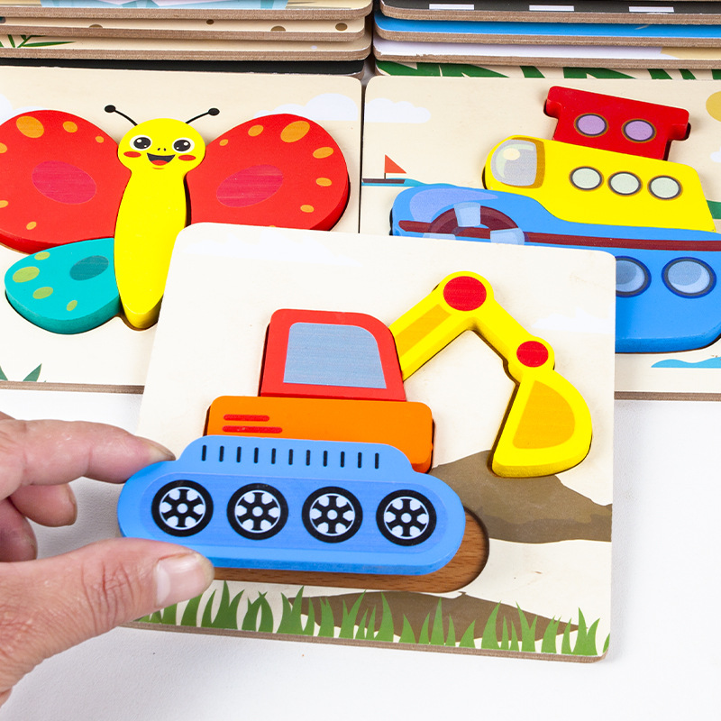 Nuevos productos transfronterizos, rompecabezas para bebés y niños pequeños, bloques de construcción de educación temprana, juguetes, rompecabezas 3D de madera, rompecabezas de dibujos animados de animales engrosados image 4