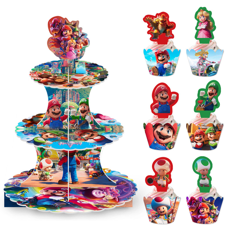 Mario Super Mario Party Cake Stand Cupcake Surround Cake Card Party Decoration Dessert Table