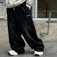 童裤冬款儿童加绒针织裤 美式复古炒色泼漆潮牌男童洋气加厚裤子