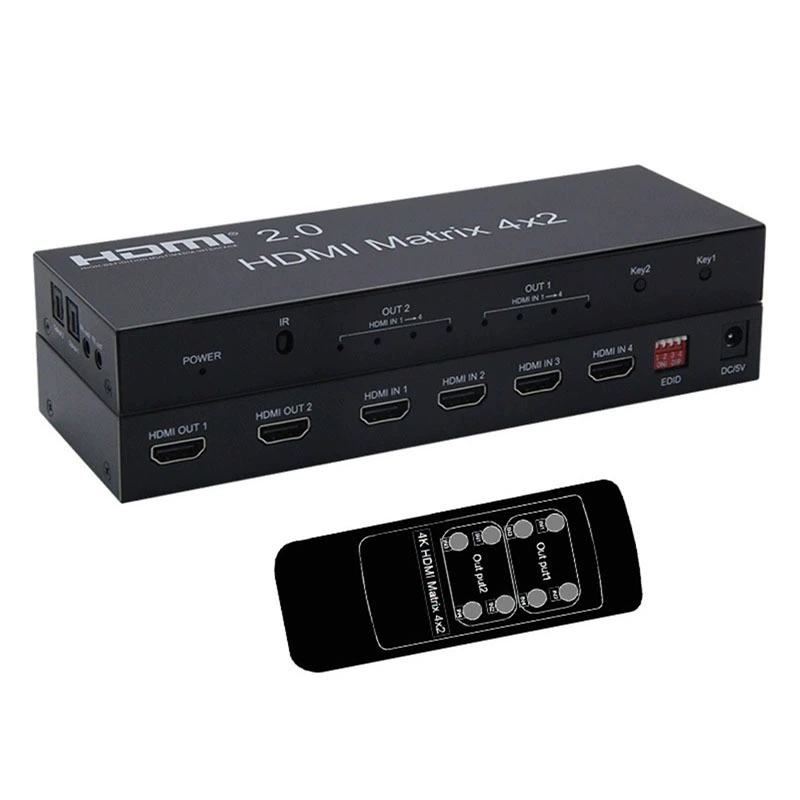 HDMI 2.0 матрица 4x2 с переключателем аудиовыхода, поддержка 3D, 4 входа 2 выхода, 4K