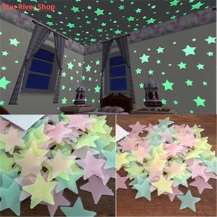 100Pcs 3D Stars Glow in the Dark Wall Stickers Luminous Fluorescent