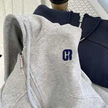 韩代款字母刺绣拉链连帽大外套女秋冬宽松慵懒风休闲卫衣开衫上衣