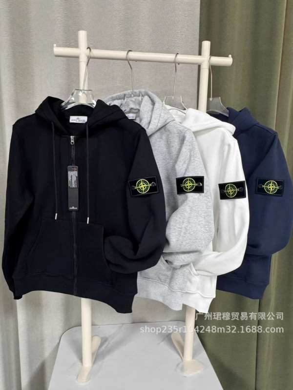 跨境外贸秋冬Stone石头纯色拉链连帽卫衣情侣款多色帽衫卫衣外套|undefined