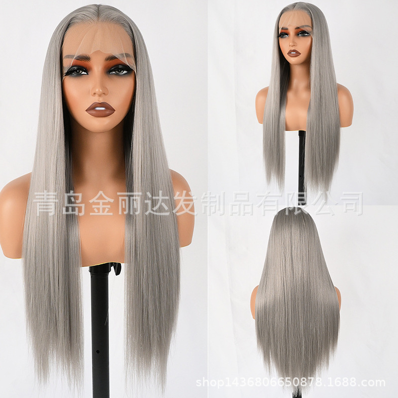 Amazon Best-Selling 13*4 Lace Front Wig Granny Gray Long Straight Hair Chemical Fiber Headgear Lace Front Wigs Amazon Best-Selling 13*4 Lace Front Wig Granny Gray Long Straight Hair Chemical Fiber Headgear Lace Front Wigs