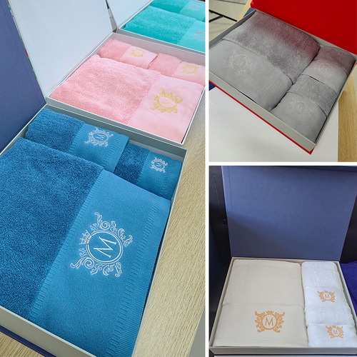 Business gift bath towel set, cotton towel three-piece gift box set, hand gift towel, logo printable