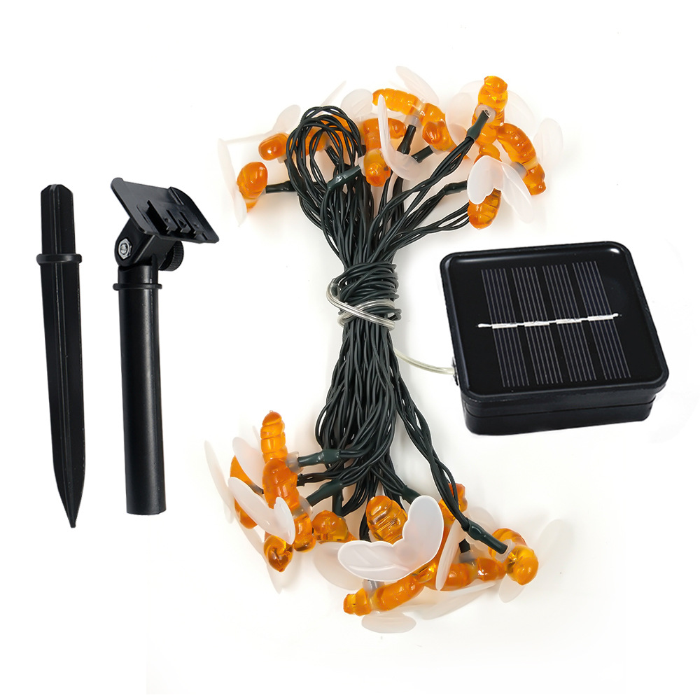 亚马逊新款led太阳能小蜜蜂户外防水庭院景观暖白色灯串装饰 彩灯