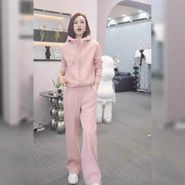 春装一整套休闲穿搭韩女粉色系宽松连帽开衫显瘦卫衣两件套女装