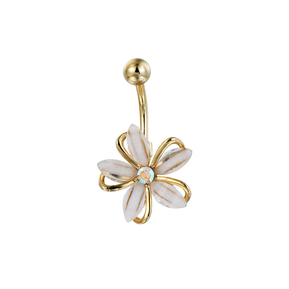 Piercing nombril fleur avec inlay diamant bijou de corps_voghion.com