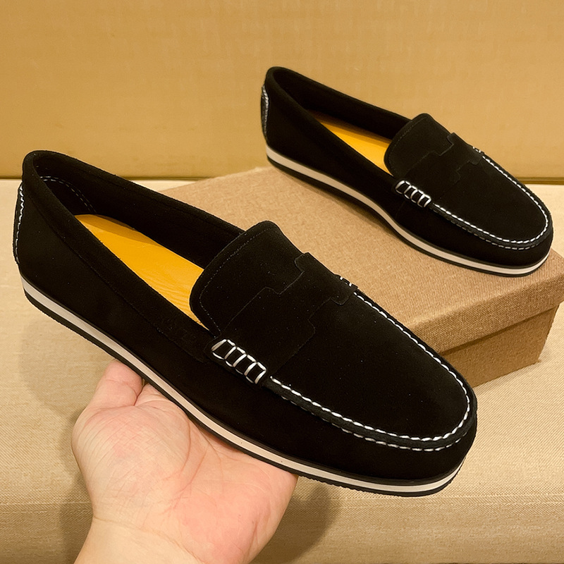 Autumn New Korean-Style Trendy Comfortable Slip-On Suede Loafers For Driving, Fashionable Men's Shoes_voghion.com
