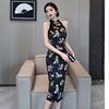 High end color blocking slim fit bag buttocks cut qipao skirt delicate and elegant dress