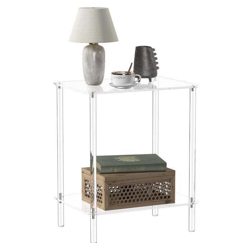 厂家亚克力2层长方形边桌11.8in客厅边桌茶几卧室小床头柜床头柜