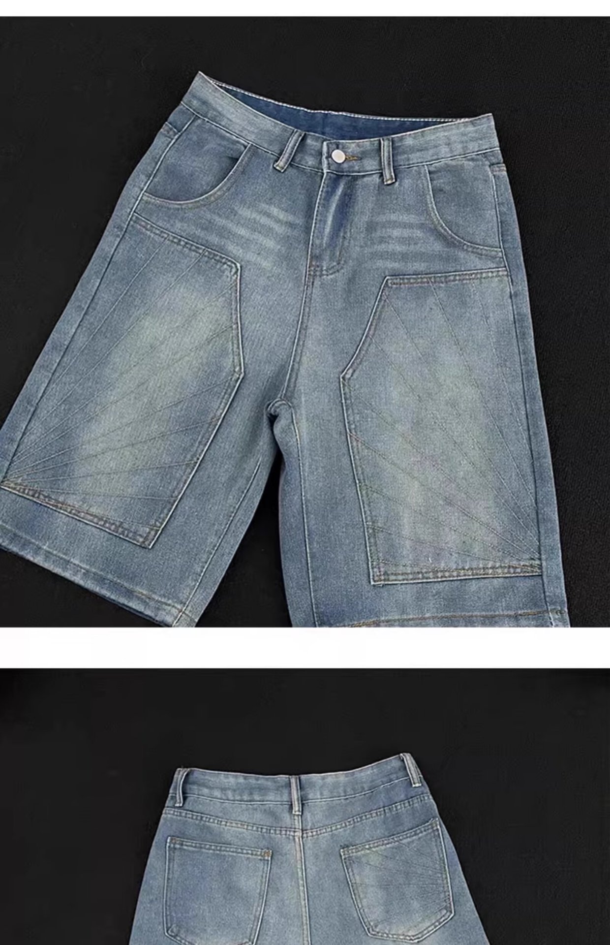Men's Summer Distressed Denim Shorts Retro Trendy Loose Fit Straight Leg Five Point Mid Waist Long Cotton Jeans_mkmklike.com