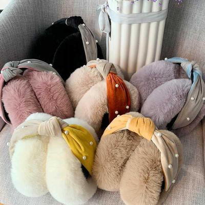 keep warm Earmuff Cover winter student Korean Edition Ride a bike Plush thickening Pearl Color matching One piece wholesale