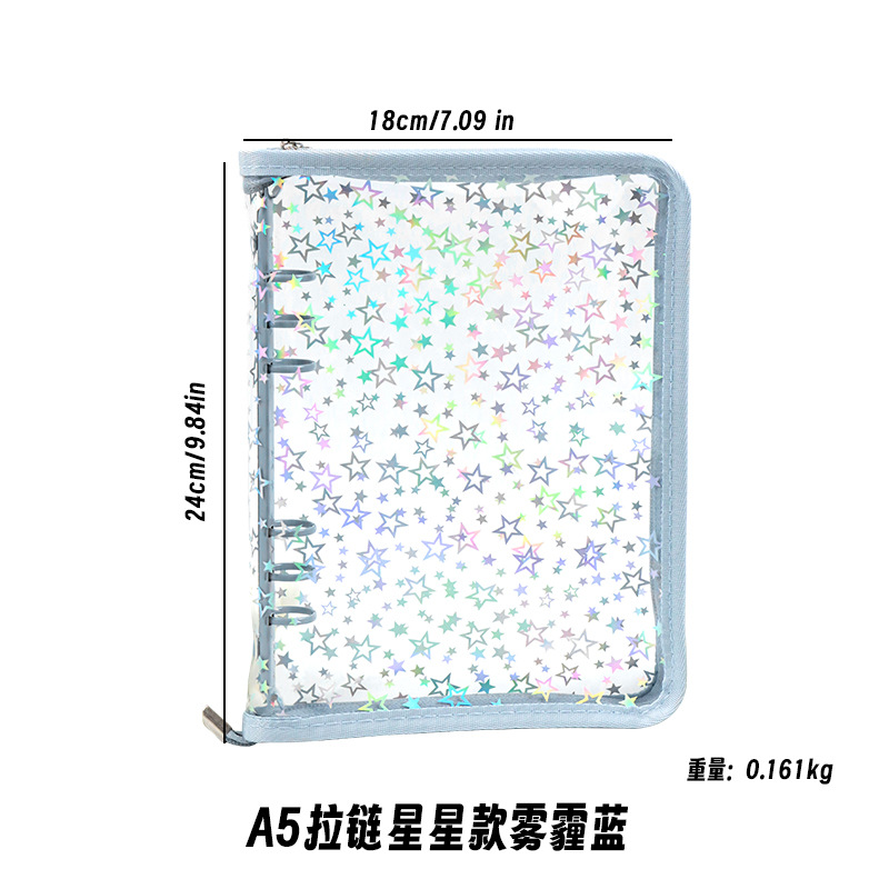 Corea del Sur De allí plana transparente brillo de la cremallera de 6 agujeros de hojas sueltas cuaderno ins estrella persiguiendo Diario A5A6