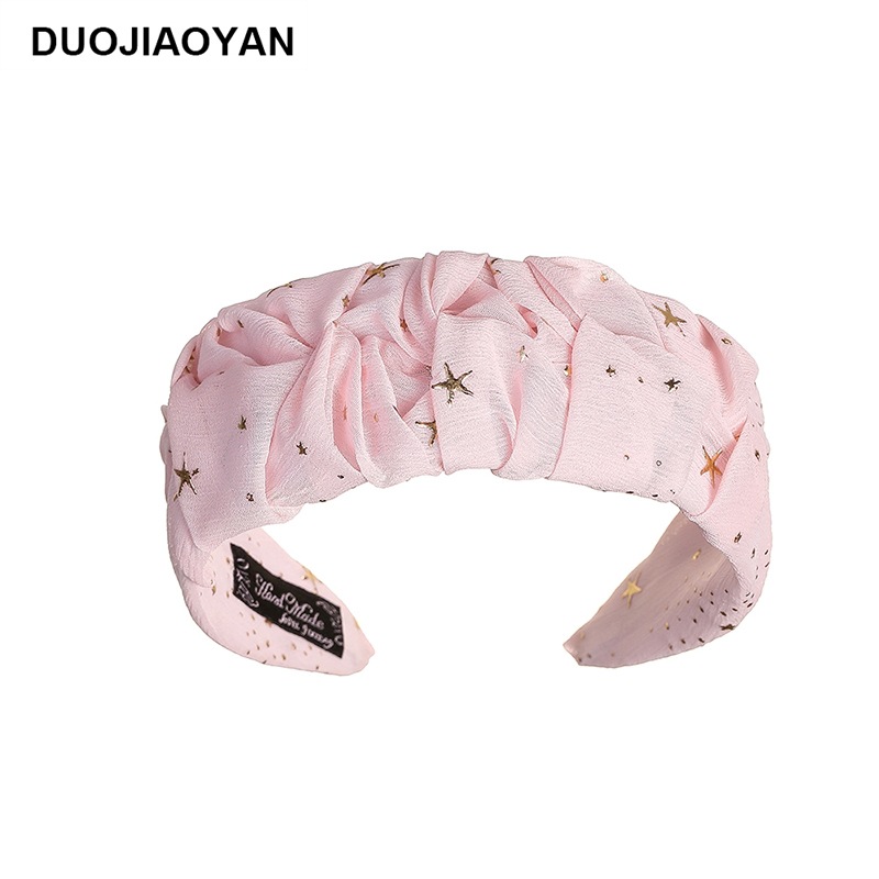 Creative New Chiffon Pleated Fabric Spring And Summer Simplicity With Gold Flash Wide Brim Hair Band Non-slip All-matching Headband display picture 5