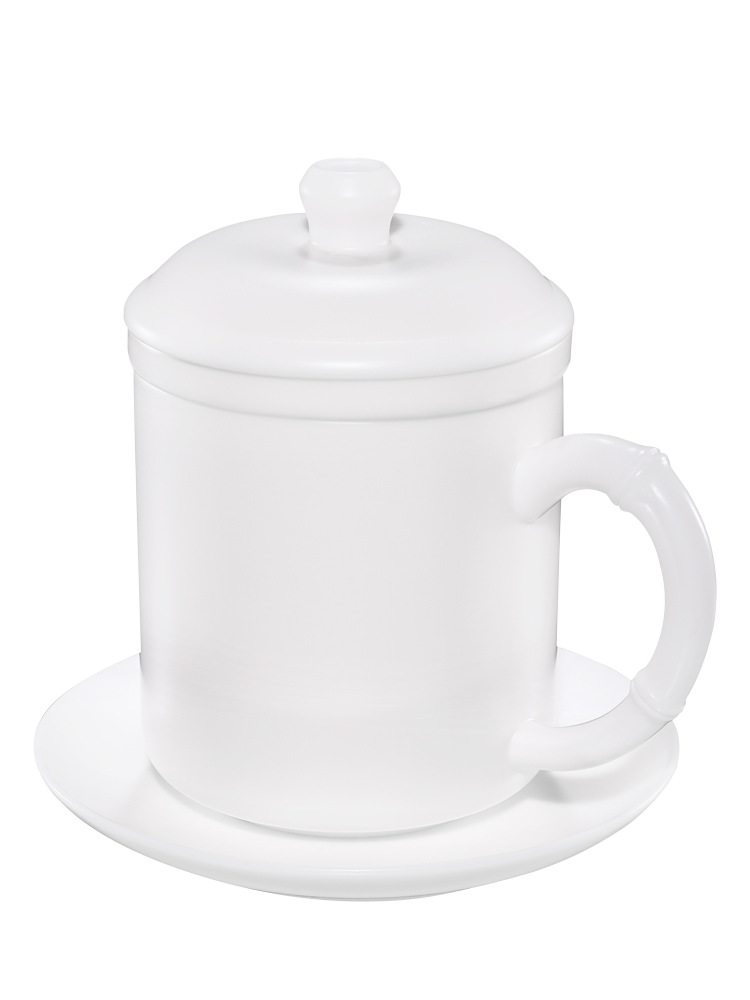 Arcilla Dehua porcelana blanca Oficina taza de agua ovejas grasa Jade bambú rima cerámica té separación taza de té negocio taza de agua