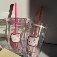 Акриловый стакан Hello Kitty, 450 мл, прозрачная чашка с трубочкой, американский стиль дизайна