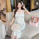 Summer New Entry Light Luxury Mid-length Nightgown Lace Stitching Women's Short-sleeved Fashionable V-neck High-end Pajamas with Chest Pad