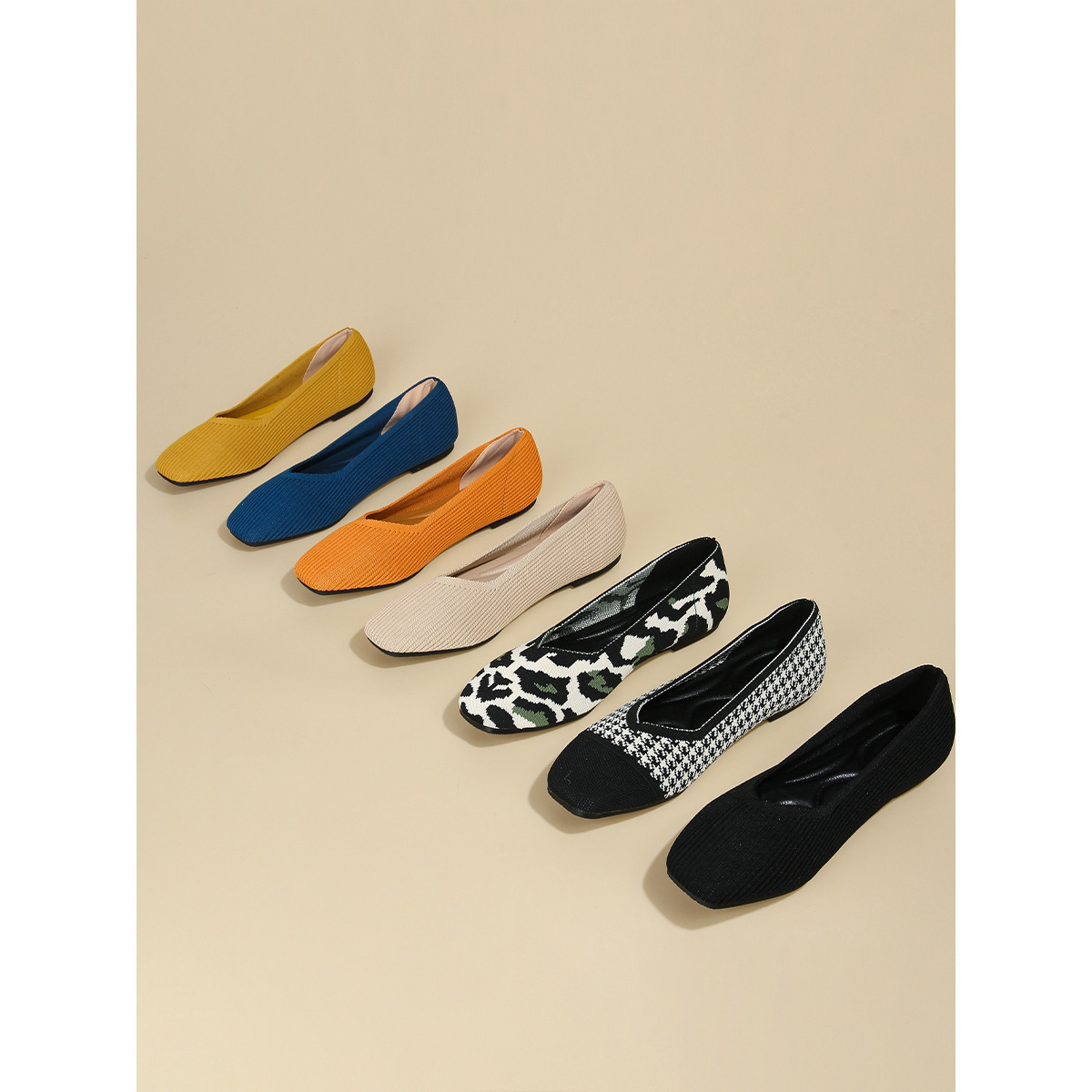 Queen's flying single bean woven flat bottomed large size women's shoes, soft soled knitted square toe boat shoes_voghion.com