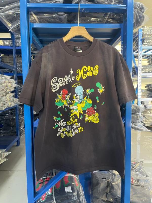 セントマイケル アメリカのトレンドブランド ジョイント ウォッシュ加工 ダメージ加工 メンズ レディース ゆったり 夏 プルオーバー 半袖 Tシャツ 男女兼用|undefined