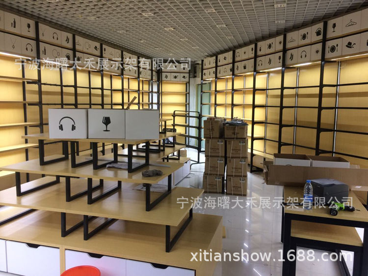 商场货架样品间精品钢木结构中岛柜电器厨具陈列柜名创款货架