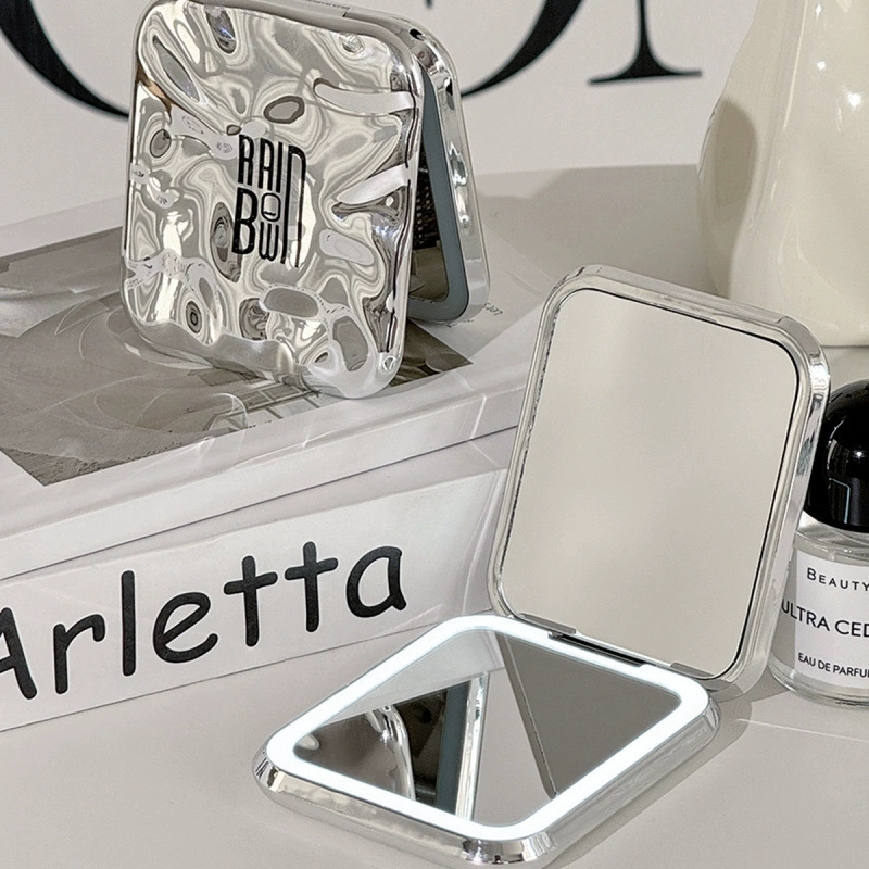 Складное портативное светодиодное зеркало для макияжа с подсветкой, портативное увеличительное ручное зеркало для макияжа для женщин