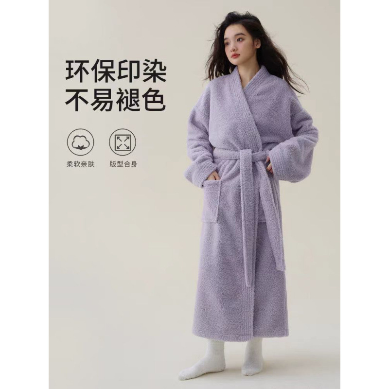Demi-season keep warm soft coral bathrobe