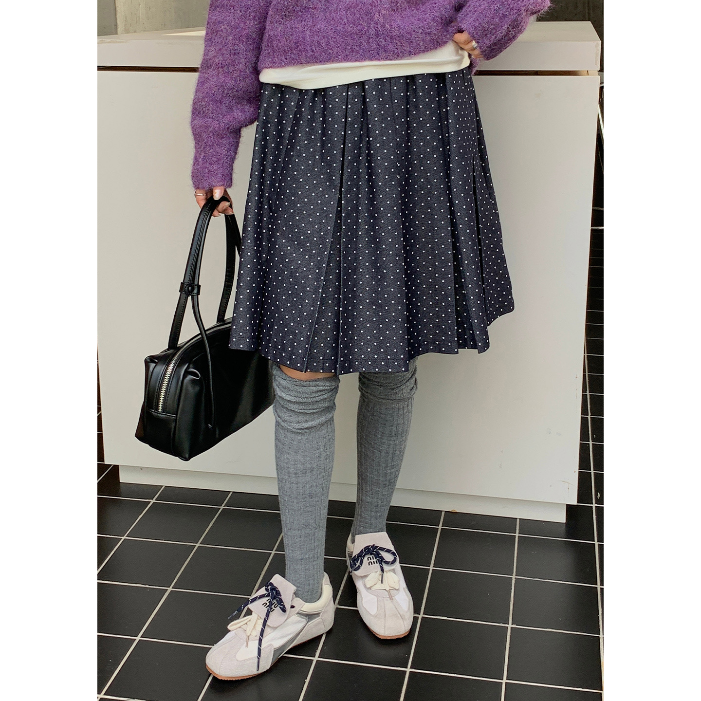 衣尔衫 好搭配 波点五分百褶裙高腰半身裙女百搭显瘦韩系新款0711