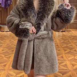 2024冬季皮草水貂新款中长款v领毛领显瘦时尚保暖防寒加厚外套女