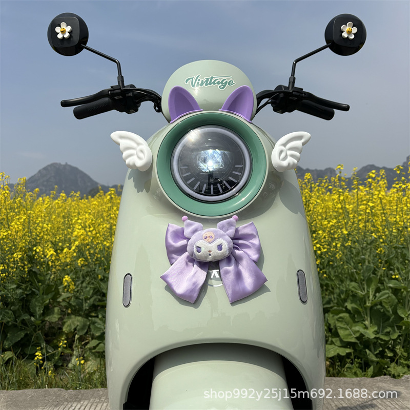 Aima Emma Luna Accessories Electric Vehicle Decoration Accessories Stickers (Auto Parts and Accessories) - with-film-free-gem-sticker-purple-cat-ears-white-wings-little-ku-doll-white-daisy