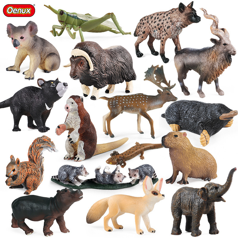 Children's Solid Simulation Wild Animal Model Elephant Hyena Musk Ox Squirrel Newt Salamander Mole Toy Cognitive Ornaments