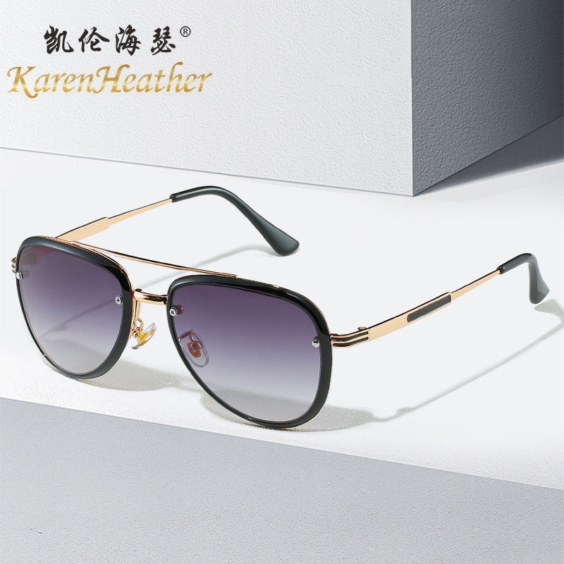 新款女士街拍太阳镜10386 复古双粱墨镜跨境男士驾驶遮光太阳眼镜