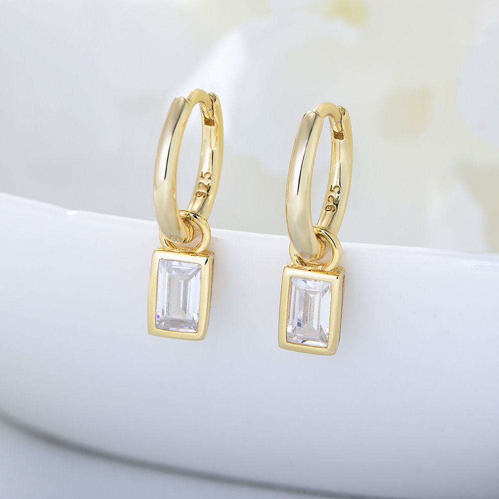 Zircon Inlay Material Earrings Classification 1 Pair Quantity 1 Pair 925 Sterling Silver Zircon Square Earrings