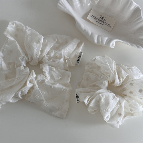 Pure Desire Milk White Embroidered Small Flower Hair Ties and Hair Rings French Elegant Square Circle Large Bow Quality Hair Accessories New Style