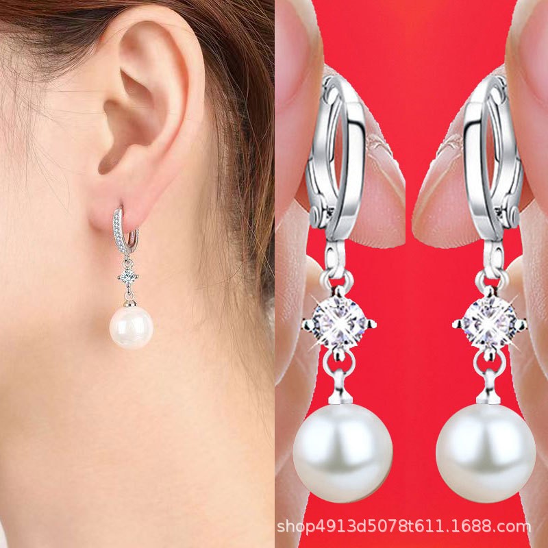 Retro Palace Style Elastic Earrings Simple Fashion Diamond Cross-Border Amazon Women's Pearl Earrings Jewelry Wholesale