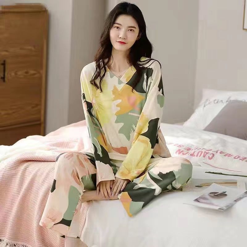 Pijamas de algodón para mujer Primavera y otoño de manga larga de invierno más pijamas de tamaño verano traje de mujer homewear se puede usar fuera