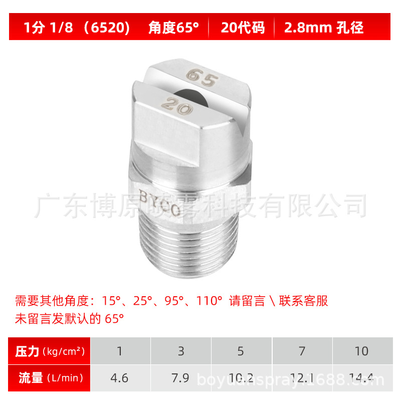 1 분 1/8(6520)65 도 20 코드 2.8mm 구멍