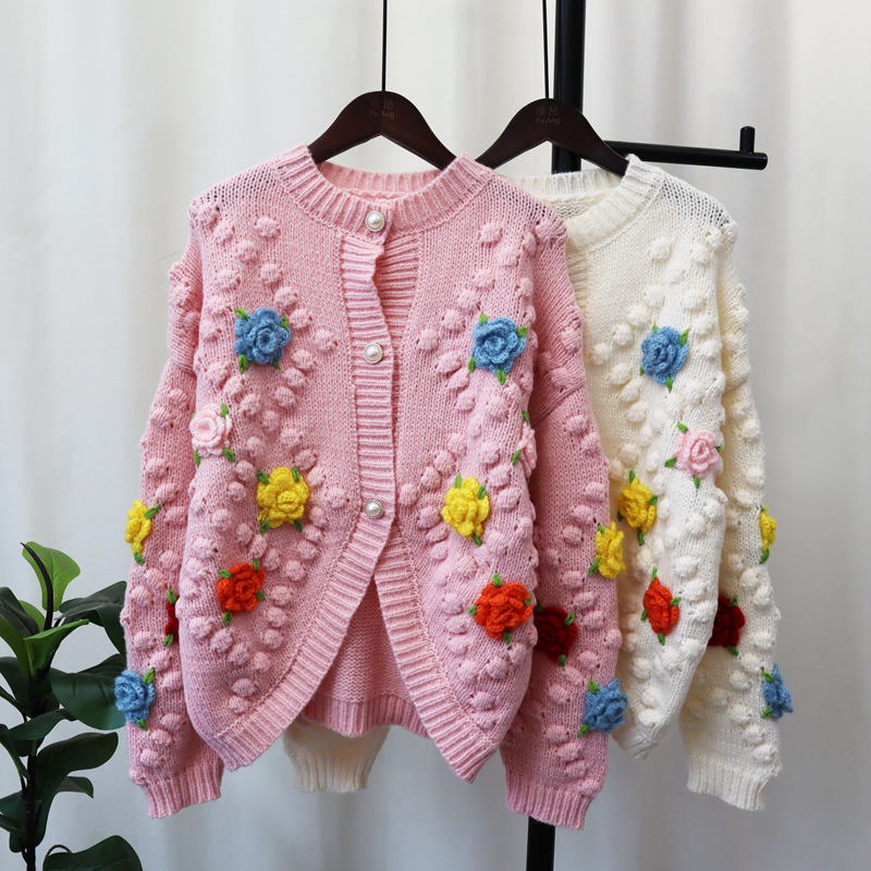 Women's Clothing three dimensional flower sweater jacket _voghion.com