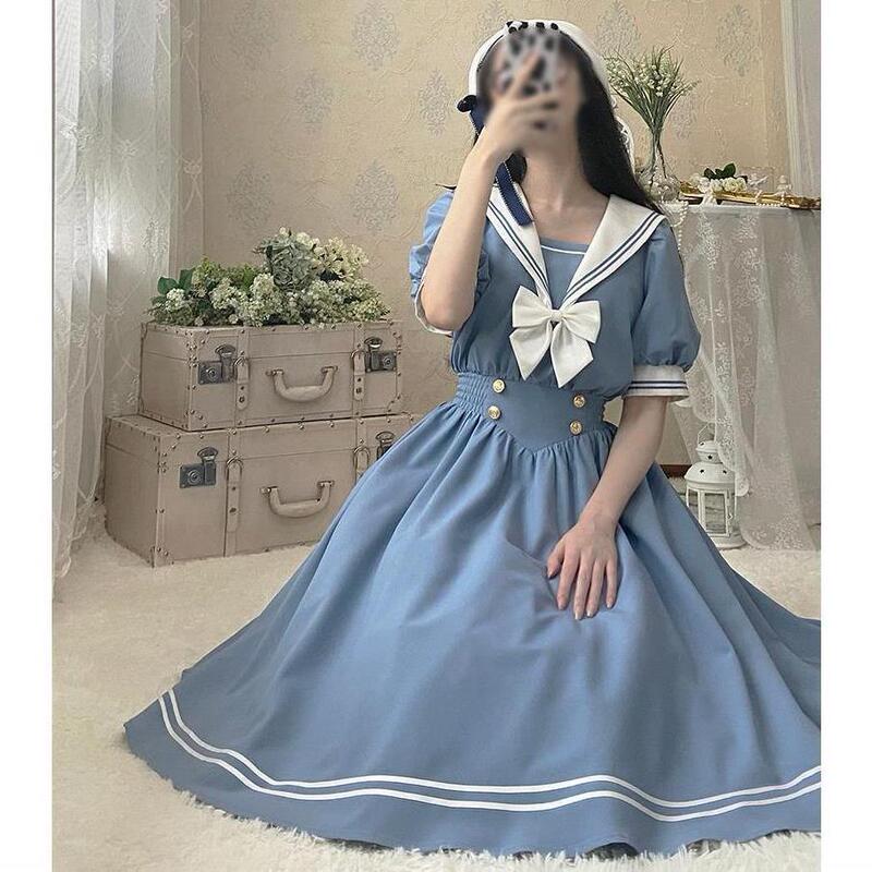 Korean style jk Navy style dress women's summer Japanese new student versatile slimming stitching mid-length A- line skirt