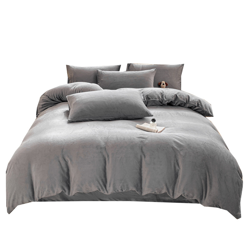 Invierno de leche de lana de cama de cuatro piezas, cubierta de lana de coral gruesa, cubierta de sábanas y franela de lana para una persona, tres piezas