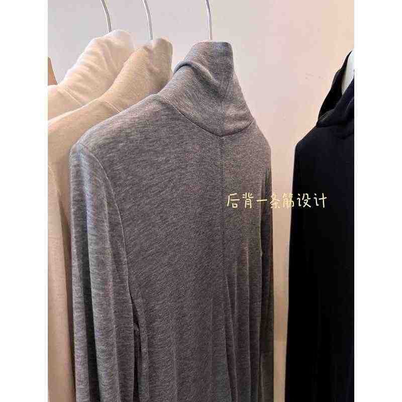 Korean New Style Wool Soft Tencel Base Shirt with Stacked Collar and Back Stripe, 2026 Spring and Autumn Long-Sleeve T-Shirt for Women Korean New Style Wool Soft Tencel Base Shirt with Stacked Collar and Back Stripe, 2026 Spring and Autumn Long-Sleeve T-Shirt for Women