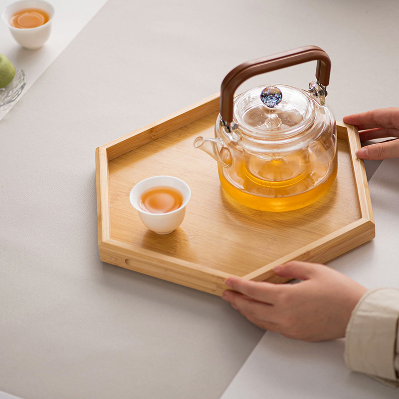 竹木托盘长方形茶盘商用带把手手提复古家用水杯酒店餐盘大小盘子|undefined