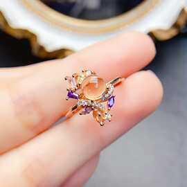 天然S925银黄水晶戒指6*6mm轻奢高级感项链 新款网红饰品批发