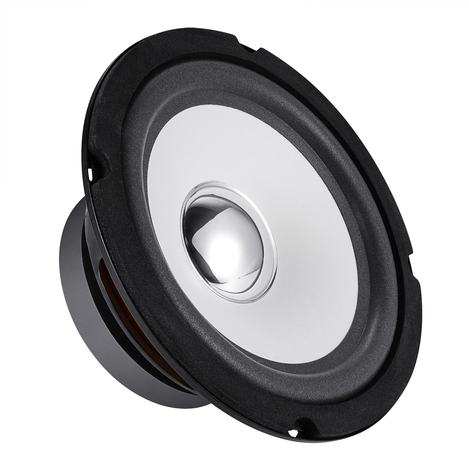 Altavoz de 6.5 pulgadas, 4 ohmios, 40 vatios, cono blanco, tapa plateada brillante, con graves potentes, disfruta de altavoces HIFI de alta calidad.