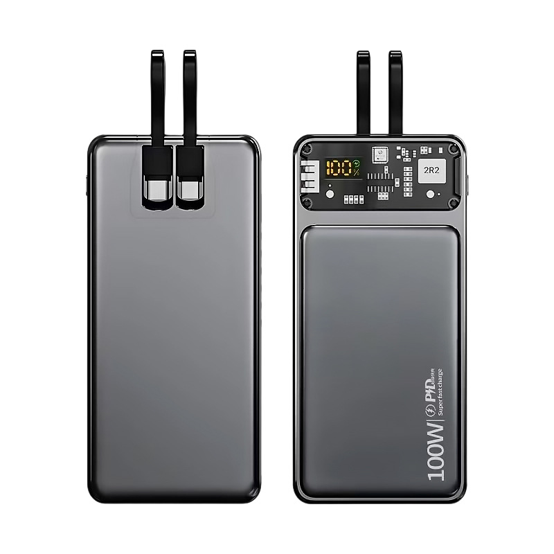 Autocomponente de doble cable inteligente de pantalla digital de carga rápida de carga Android fuente de alimentación móvil de gran capacidad en stock universal