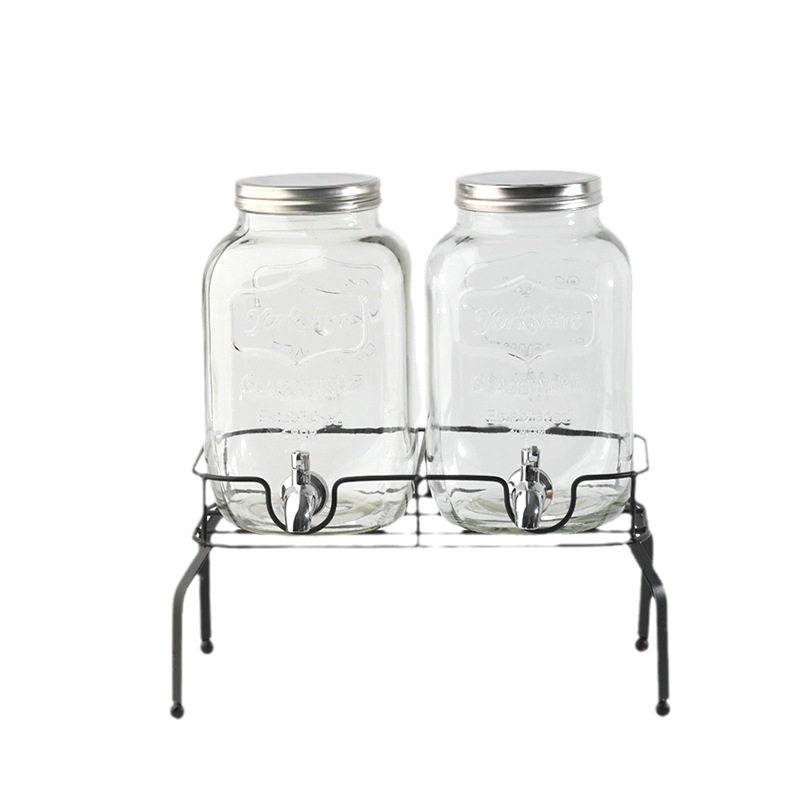 Amazon vidrio transparente tarro de jugo con grifo comercial restaurante bebida leche cola cubo cóctel traje al por mayor