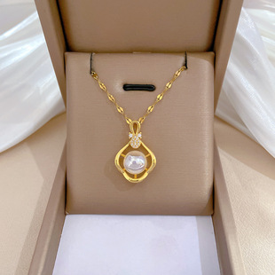 Jx [Titanium Steel] Pearl Pipa Light Luxury Elegant Gorgeous Full Diamond Necklace Women's Versatile Clavicle Chain Titanium Steel Chain