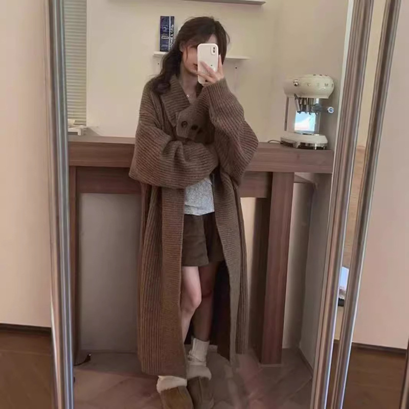 Cross-Border High-End Knitted Long Cardigan for Women in Autumn and Winter New Windbreaker with Lazy Style Sweater Jacket Cross-Border High-End Knitted Long Cardigan for Women in Autumn and Winter New Windbreaker with Lazy Style Sweater Jacket
