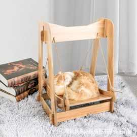 亚马逊新品木质宠物猫摇摇床实木猫咪秋千吊床可拆卸木板摇篮